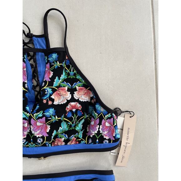 Nanette Lepore Swim Bikini Floral Damask Lace up Swimwear - Picture 3 of 11